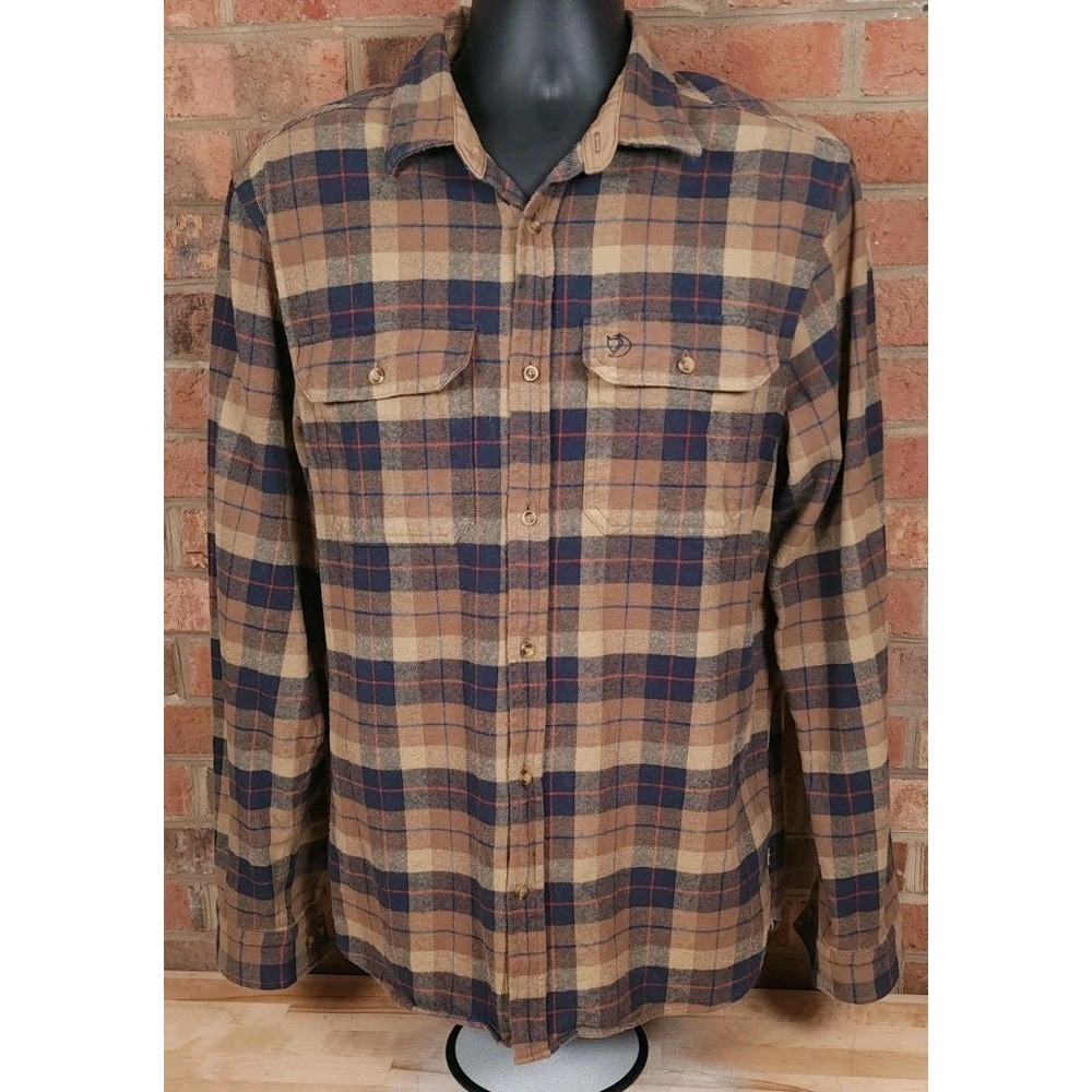 FjallRaven Singi Heavy Flannel Shirt Size XL Brown Plaid Button Up Lumberjack